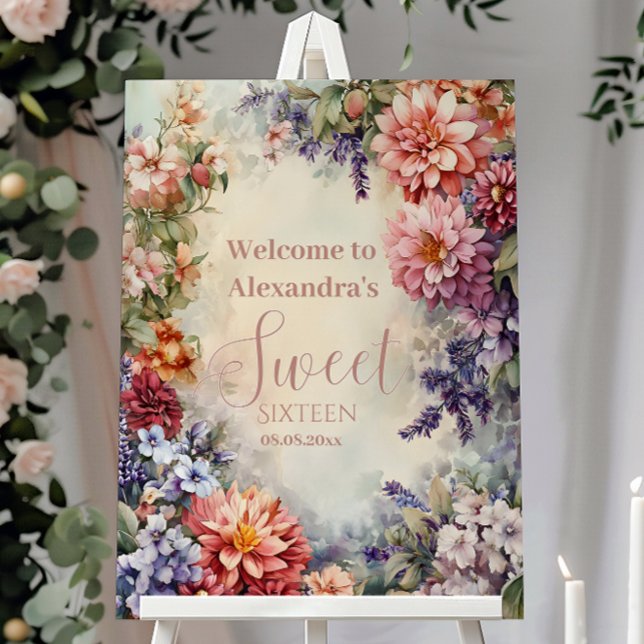 Whimsical Pastel Wildflowers Sweet 16 Foam Board (Creator Uploaded)