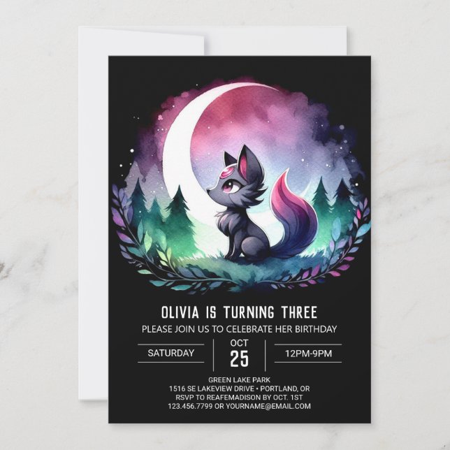 Whimsical Pastel Wolf Birthday Invitation (Front)