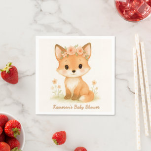 Whimsical Pastel Woodland Fox Girl Baby Shower Napkins