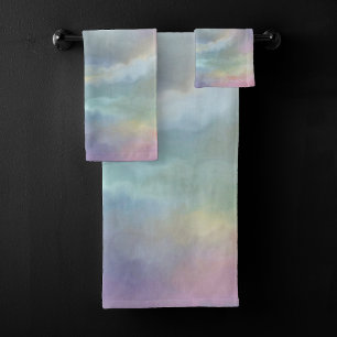 Whimsical Pastels Dreamy Muted Rainbow Mottle Bath Towel Set