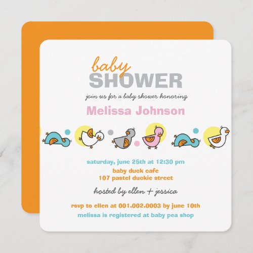 Whimsical Pastels Ducks Neutral Baby Shower Invite