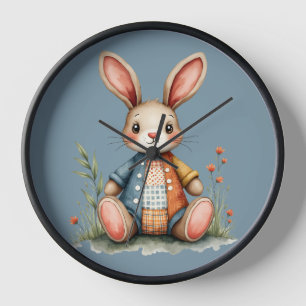 Whimsical Patchwork Bunny Cottagecore Woodland Clock
