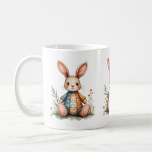 Whimsical Patchwork Bunny Cottagecore Woodland Coffee Mug