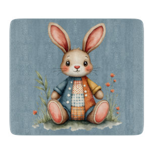 Whimsical Patchwork Bunny Cottagecore Woodland Cutting Board