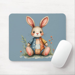 Whimsical Patchwork Bunny Cottagecore Woodland Mouse Pad