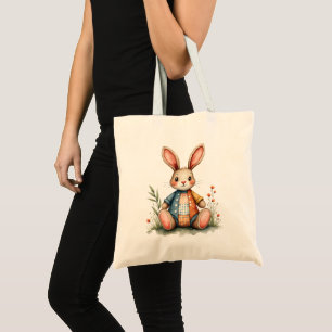Whimsical Patchwork Bunny Cottagecore Woodland Tote Bag