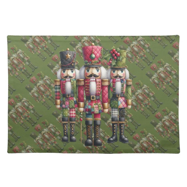 Whimsical Patchwork Christmas Nutcracker Trio Cloth Placemat (Front)