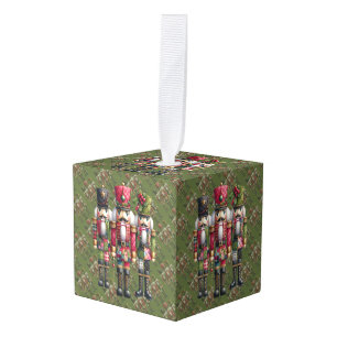 Whimsical Patchwork Christmas Nutcracker Trio Cube Ornament