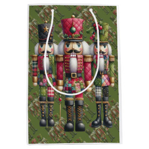 Whimsical Patchwork Christmas Nutcracker Trio Medium Gift Bag