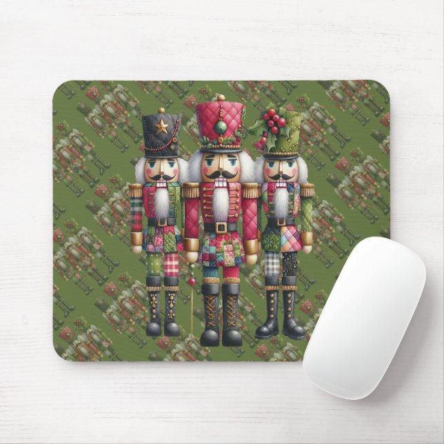 Whimsical Patchwork Christmas Nutcracker Trio Mouse Pad (With Mouse)