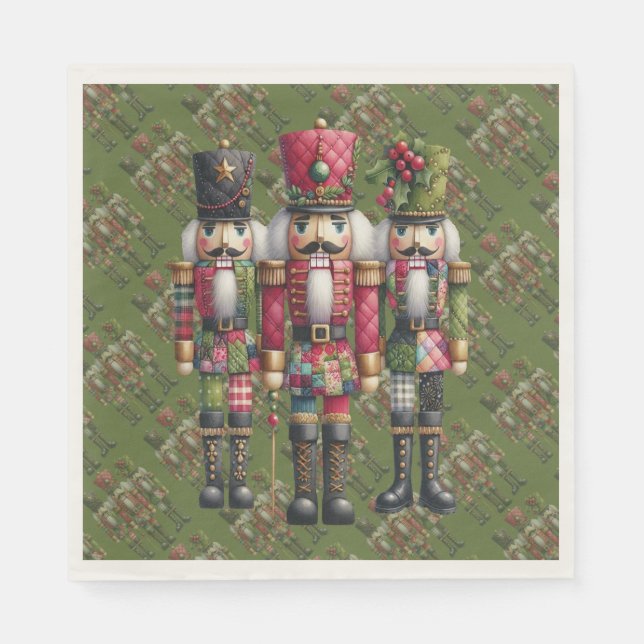 Whimsical Patchwork Christmas Nutcracker Trio Napkins (Front)