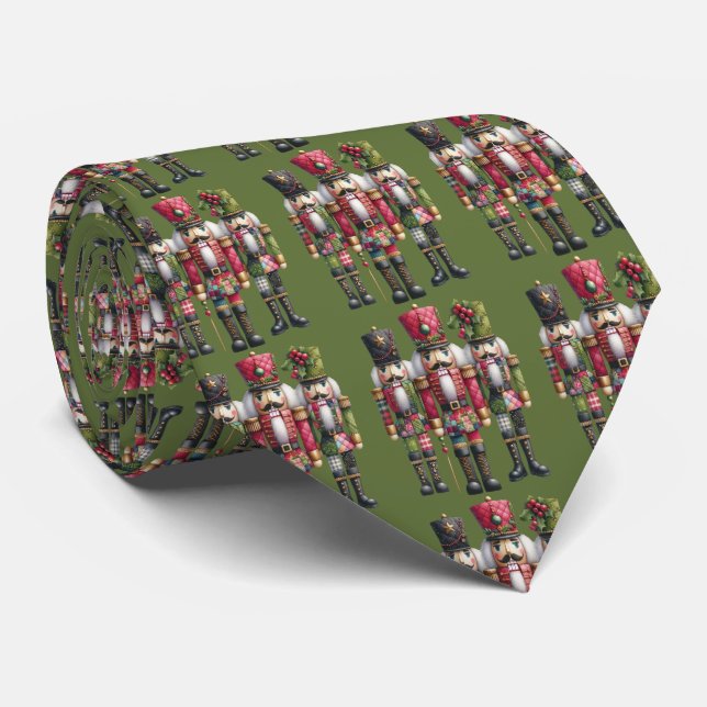 Whimsical Patchwork Christmas Nutcracker Trio Neck Tie (Rolled)