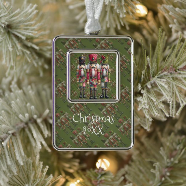Whimsical Patchwork Christmas Nutcracker Trio Ornament (Tree)