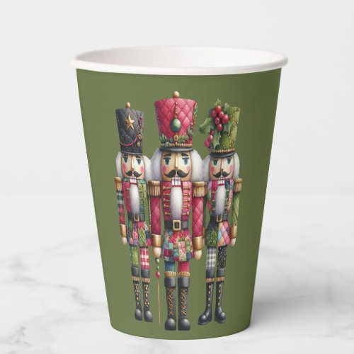 Whimsical Patchwork Christmas Nutcracker Trio Paper Cups