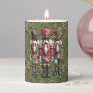 Whimsical Patchwork Christmas Nutcracker Trio Pillar Candle
