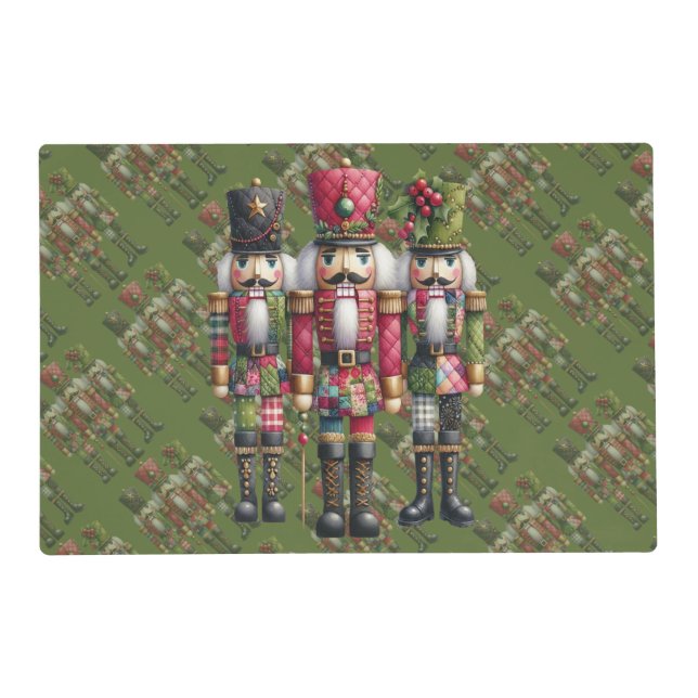 Whimsical Patchwork Christmas Nutcracker Trio Placemat (Front)