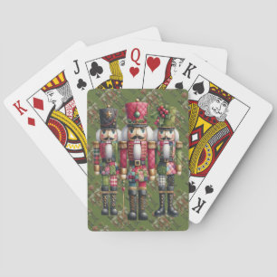 Whimsical Patchwork Christmas Nutcracker Trio Poker Cards