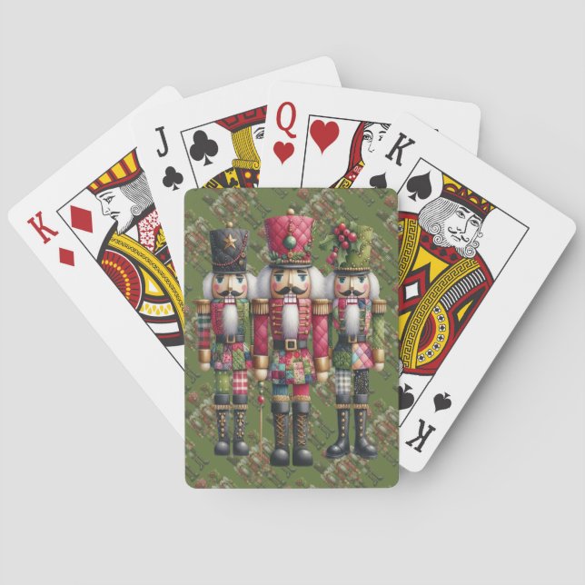 Whimsical Patchwork Christmas Nutcracker Trio Poker Cards (Back)