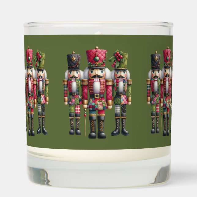 Whimsical Patchwork Christmas Nutcracker Trio Scented Candle (Front)