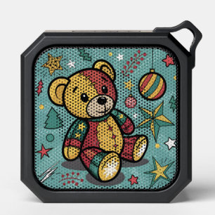 Whimsical Patchwork Christmas Teddy Bear Bluetooth Speaker