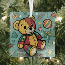 Whimsical Patchwork Christmas Teddy Bear