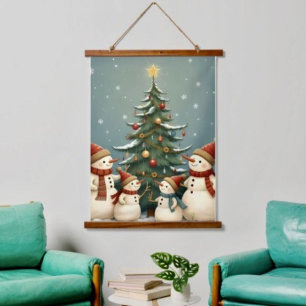 Whimsical Patchwork Christmas Teddy Bear Hanging Tapestry