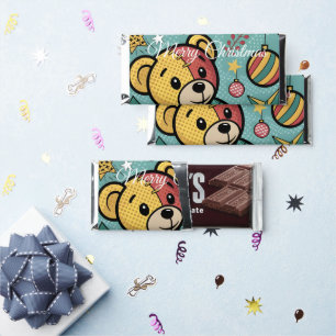 Whimsical Patchwork Christmas Teddy Bear Hershey Bar Favors
