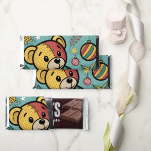 Whimsical Patchwork Christmas Teddy Bear Hershey Bar Favors