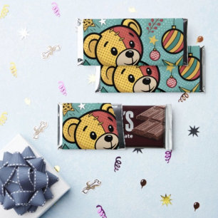 Whimsical Patchwork Christmas Teddy Bear Hershey Bar Favors