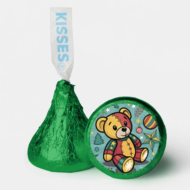 Whimsical Patchwork Christmas Teddy Bear Hershey®'s Kisses® (Front)