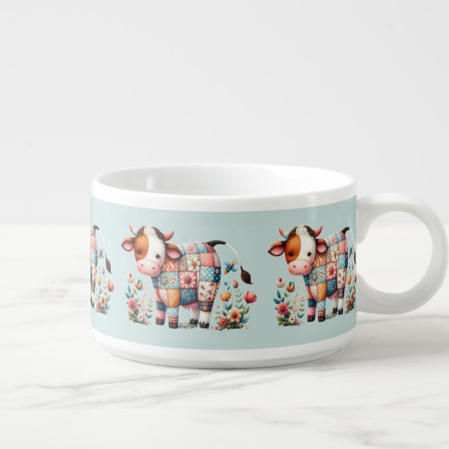 Whimsical Patchwork Cow With Floral Accents Bowl (Left)