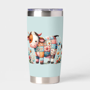 Whimsical Patchwork Cow With Floral Accents Insulated Tumbler