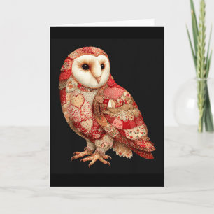 Whimsical Patchwork Owl With Hearts Pattern  Card