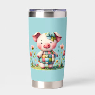 Whimsical Patchwork Pig in Floral Garden Insulated Tumbler