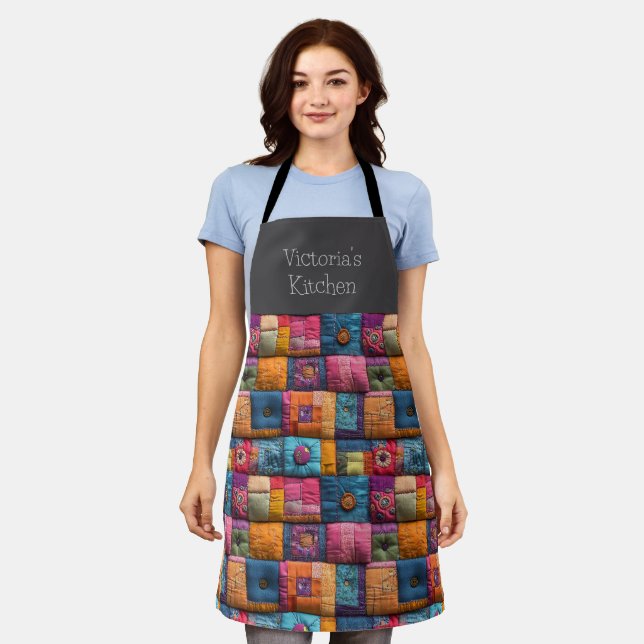 Whimsical Patchwork Quilt Pattern: Colorful Design Apron (Worn)