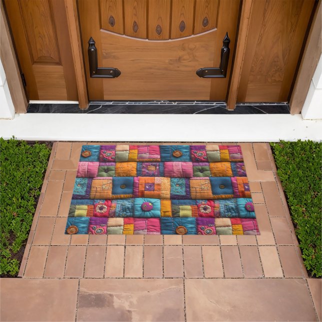 Whimsical Patchwork Quilt Pattern: Colorful Design Doormat (Outdoor)