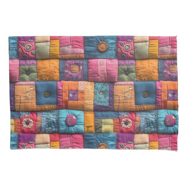 Whimsical Patchwork Quilt Pattern: Colorful Design Pillow Case (Front)