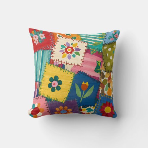 Whimsical Patchwork Quilt  Throw Pillow