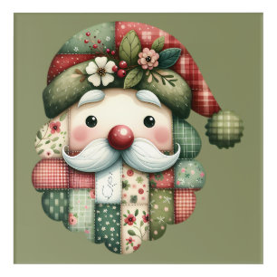 Whimsical Patchwork Santa Folk Christmas Acrylic Print
