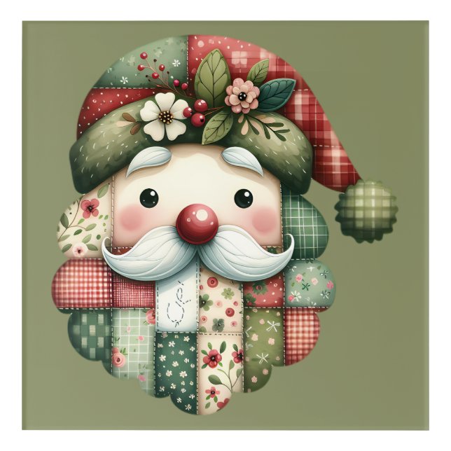 Whimsical Patchwork Santa Folk Christmas Acrylic Print (Front)