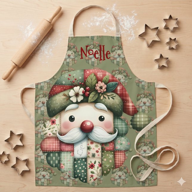 Whimsical Patchwork Santa Folk Christmas Apron (Whimsical Patchwork Santa Folk Christmas Apron)