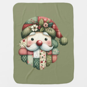 Whimsical Patchwork Santa Folk Christmas Baby Blanket