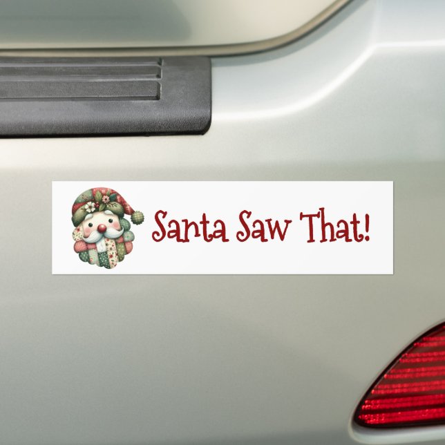 Whimsical Patchwork Santa Folk Christmas Bumper Sticker (On Car)