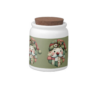 Whimsical Patchwork Santa Folk Christmas Candy Jar