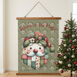 Whimsical Patchwork Santa Folk Christmas Hanging Tapestry