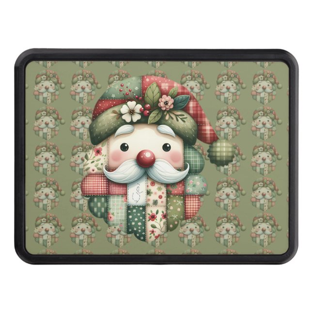 Whimsical Patchwork Santa Folk Christmas Hitch Cover (Front)