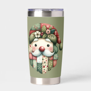 Whimsical Patchwork Santa Folk Christmas Insulated Tumbler