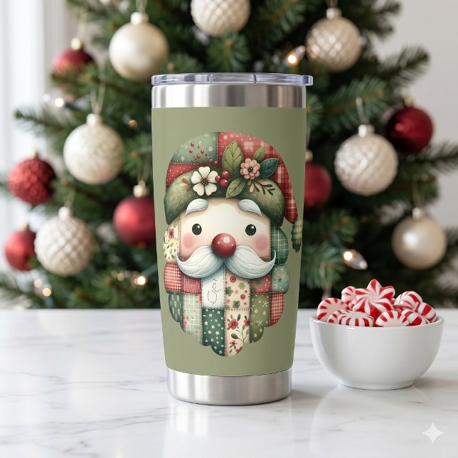 Whimsical Patchwork Santa Folk Christmas Insulated Tumbler (Whimsical Patchwork Santa Folk Christmas Insulated Tumbler)