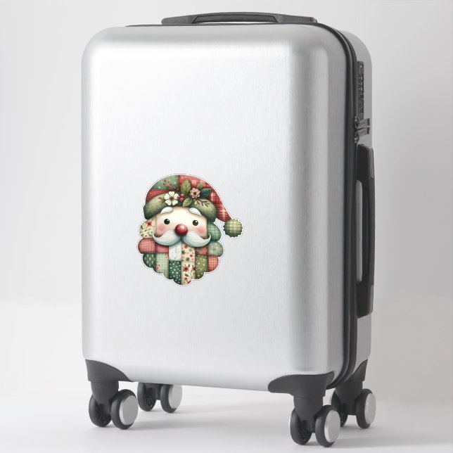 Whimsical Patchwork Santa Folk Christmas Sticker (Suitcase)