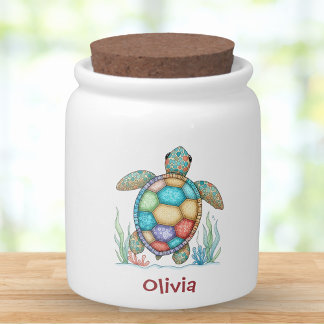 Whimsical Patchwork Sea Turtle Candy Jar